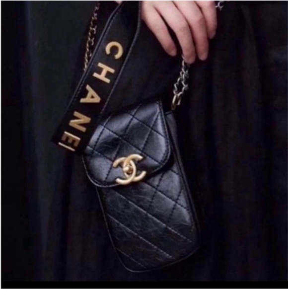 CHANEL CC Black purse Bag Set logo gold tweed chain crossbody phone wallet - Picture 2 of 9